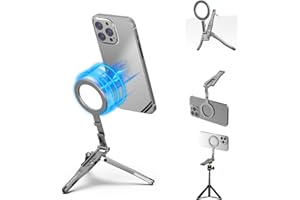 HAFOKO Magnetisch Tasche Telefon Stativ Aluminium Mini Schreibtisch Zusammenklappbar Magnetisch Handgerät Stativ Kompatibel für iPhone 16/15/14/13/12 Plus Pro Max Leichtgewicht Telefon Stativ Reisen