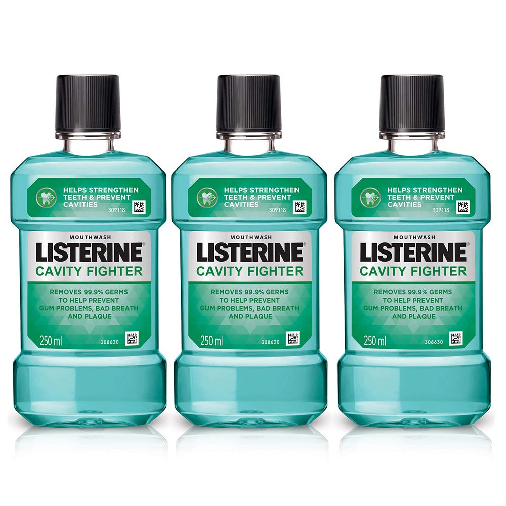 Listerine Cavity Fighter Mouthwash Liquid, Removes 99.9% Germs, prevents cavities, 250ml Combo Pack of 3 (Buy 2 Get 1 Free)