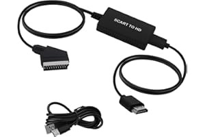 Quwem Scart to HDMI Converter with Cable,Full HD 720p/1080p Switch Video Audio Male Scart Adapter in HDMI Output Converter for TV Monitor Projector STB VHS DVD Player Xbox Wii PS