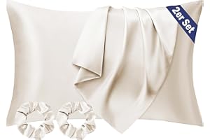 ‎SEIWOHL Seiwohl Satin Kissenbezug 40 x 80 2er Set, Weich wie Seidenkissenbezug Silk Pillowcase, Vegane Seide Kopfkissenbezug Kissenhülle Seidenkopfkissen für Haar und Haut mit 2 Haargummis, Beige