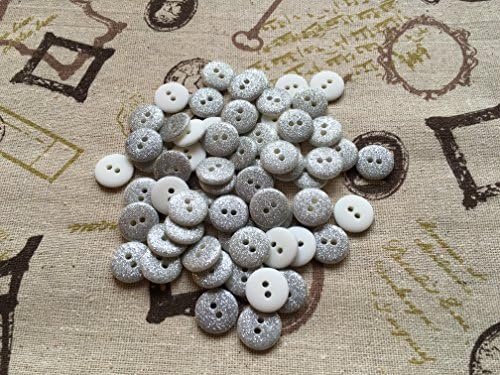 20 Silver Glitter 2-hole Buttons 15mm Shirt Blouse Crafts Christmas FREE UK P&P