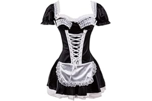 KUOSE Ladies French Halloween Costume Satin Cosplay Maid Dress Plus Size 6-24