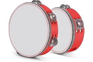 Flexzion trä handhållen tamburin – 20 och 15 cm set med 2-pack, dubbelrad 12 par metalljinglar, slagverk trumma måne musikinstrument