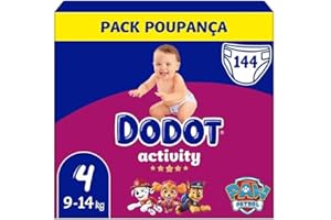 Dodot Bebé Activity Pañales Talla 4 (9-14 kg), Absorción Máxima, Ajuste Total 3D, 144 Pañales