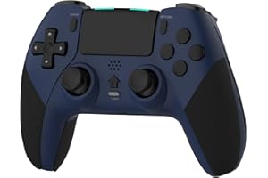 RCCBOOST Mando Inalámbrico para PS4 con Conector para Micrófono y Audio, Doble Vibración, Giroscopio de Seis Ejes, Macro, Turbo, Pantalla Táctil, Batería de 800mAh (Azul)