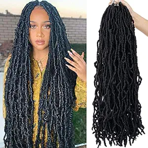 Youngther 24 Inch New Faux Locs Crochet Hair 6 Packs 126 Strands Extensible New Soft Locs Crochet Hair Pre Looped Synthetic Crochet Hair for Black Women(24inch,6packs,1B)