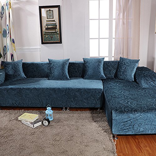 HYSENM Sofabezug Polyesterfasern Weich Elastisch Farbecht Hautfreundlich Rutschfest Anti-Pilling Unempfindlich Universal Stretch Sofaüberwurf Für 1-Sitzer 2-Sitzer 3-Sitzer Sofahusse, Blau, 185-230cm