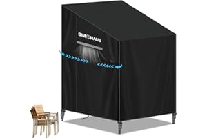 SIMPHAUS Pokrowiec na krzesła zewnętrzne, można układać w stos, wodoodporny pokrowiec na krzesła, pokrowiec na krzesło, do ogrodu, na zewnątrz, tkanina Oxford 420D anty-UV 80 x 100 x 150/110 cm