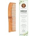 Ayurveda Amrita Organic Twin Tooth Neem Wood Comb for Stimulating Hair Growth, Helps in Dandruff Removal light brown