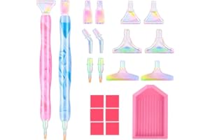 papasgix Diamond Art Pens Kits, Diamond Art Colorful Drill Pen Tips with Multi Replacement Pen Heads, 5D Diamond Painting Accessories Tools Plastic Trays Painting Adhesive(21PCS Light Blue)
