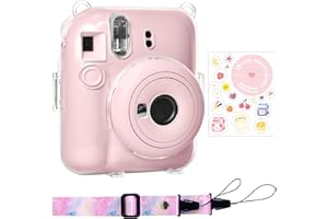 Rieibi Custodia per Instax Mini 12 - Fotocamera Istantanea Fujifilm Con Tracolla Rimovibile e Bellissimo Adesivo - Rosa