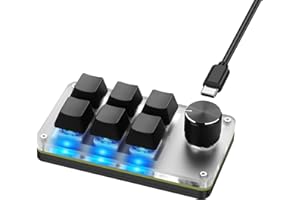 SinLoon Mini Macro Teclado Programable USB Mini 6 Teclas 1 Perilla Teclado Mecánico OSU para Juegos RGB DIY Teclado Multifunción Compatible con Mac OS, Windows (Negro)