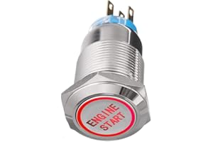 Mintice Acciaio Inossidabile 12V 5A Rosso Luce Auto Momentaneo Bilanciere Pulsante Interruttore a Levetta in Metallo 19mm Engine Start