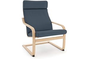 Vinylla Armchair Replacement Cover Made for Ikea Poang Chair (Cushion Design 3, Cotton - Lake Blue)