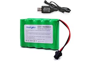 nvizyeu 6v battery, 1500mah rechargeable 6v nimh battery pack, suitable for rc car rc truck toy vehicle, comes with 6v battery charger