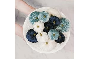 MOREASE 12 Stück Samt Kürbis Herbst Deko Dekoration, Mini Klein Samt Künstliche Kürbisse Zierkürbisse Herbstdeko Herbstdekorationen für Herbst, Halloween, Erntedankfest, Party, Heimdekoration (Blau)