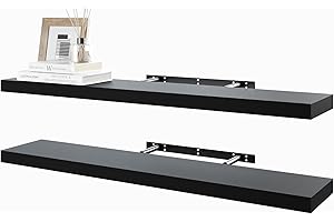 BAMEOS Black Floating Shelves - 100cm - Wall Mounted Wooden Shelves with Invisible Brackets, Set of 2, Decorative Hanging Shelves for Bedroom, Bathroom, Living Room, Kitchen