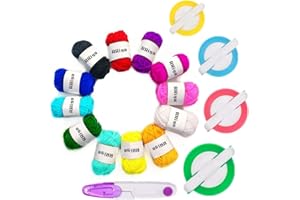 RRigo Pom Pom Maker, 4 Größen Fluff Ball Weaver Nadel Pompom Maker Sets-DIY Pompoms Handwerk Puppe Making Kits, Pom-Pom Maker Knitting Loom+ 1pcs Schere + 12Pcs Acrylgarn (17)