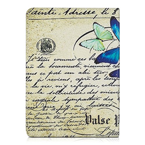 kwmobile Hülle für Tolino Shine / Page – Flipcover Case eReader Schutzhülle – Bookstyle Klapphülle Schmetterlinge Vintage Design Blau Mintgrün Beige - 3