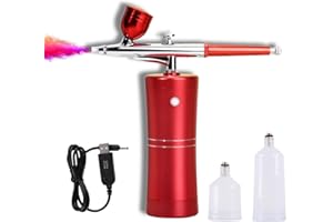SONGYUKA Airbrush Kit with Air Compressor, Upgraded 7.4V 34PSI Air Brush Gun Rechargeable Portable Cordless Air Brush Painting with 0.4mm Nozzle for Painting, Nail Art, Tattoo(red)