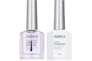 AILLSA Nail Primer & Dehydrator Set - Professional Bonding Gel Polish, No Acid Fast Air Dry Nails Prep Set, Poly Nail Builder, Acrylic Powder, 2 x 15 ML