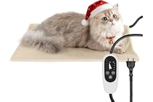 NICREW Manta Eléctrica para Gatos 45x40 cm de Temperatura Ajustable, Manta Termica para Gatos Perros con Temporizador, 6 Niveles Disponibles de Temperatura