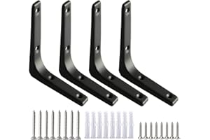 HUSZZM 4 Stück Regalträger Schwarz Regalwinkel Wandhalterungen Regal Halterung Winkel Regalhalter Metall Regal Unterstützung Wandhalterung Schwerlast 100 * 100mm für Projektion Bücherregal
