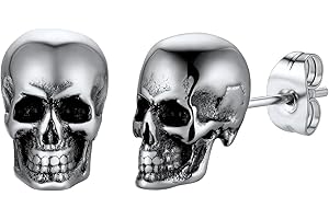 U7 Orecchini Satanici Donna Uomo in Acciaio Inossidabile, Orecchini Acciaio con Teschio Pecora, Punk Bavant Stile Nero/Acciaio/Oro Orecchini, Regalo per Amanti Amici