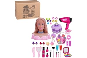 NULA Schminkkopf Frisierkopf für Mädchen Kinder, 40 Teile Styling Head Set Frisierpuppe mit Haartrockner Kosmetik Zubehör, Make Up Spielset Weihnachten Geburtstag Geschenke