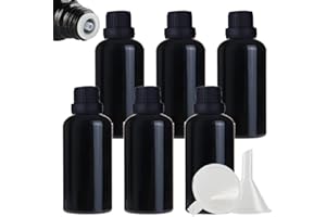 ZEOABSY 6 Pezzi Bottiglietta di Vetro per Oli Essenziali da 50 ml Nero Bottiglia con Tappo di Sicurezza Nero con Contagocce Interno a Caduta, Contenitori di Aromaterapia