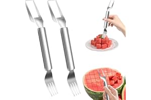 Funklu 2 in 1 Frutta in Acciaio Inossidabile Forchetta, Nuova Affettatrice Forchetta Anguria, Strumento da Taglio di Anguria a Doppia Testa per Cucina (2PCS)