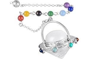 Amogeeli Pendule à Pointe de Cristal avec Chaîne à 7 Chakras, Pendentif en Pierre pour la Divination Pendules de Radiesthésie pour la Protection de l'Équilibre Spirituel, Cristal de Roche