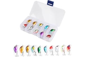 FENGQQKJ 10 Piece Fishing Lure Set: Trout Wobbler, Spoon, Spinner Lures with Treble Hooks