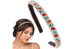Flayem Rhinestone Headband Vintage Sparkly Red Crystal Headband Gorgeous Padded Wide Hair Band Jewelry Accessories Prom Banquet Headwear for Women and Girls (Black Velet Narrow)