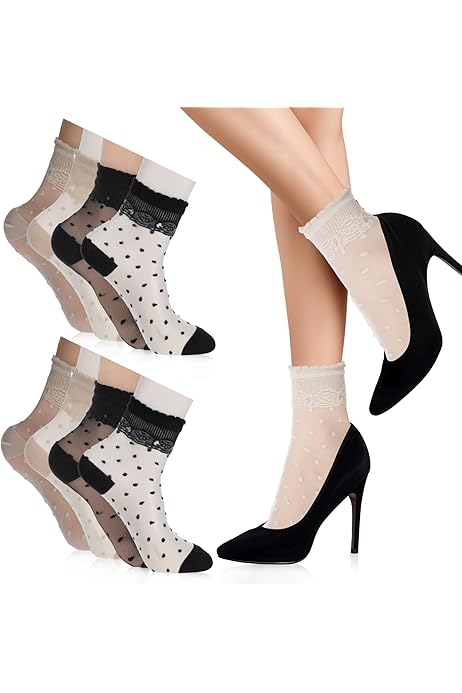 Calzini Donna Corti Trasparenti - Motivi Scozzesi, Righe E Pois, Taglia Unica 35-39