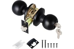 Coolty Bouton de Porte avec Serrure et Clé Poignée De Porte d'entrée pour Chambre à Coucher/Salle de Bain/bureau/Lieu de Travail (Noir)