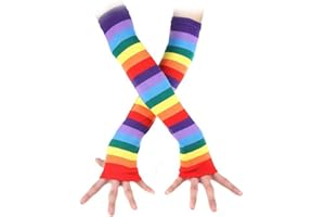 SHESHY Arm Warmers Ladies Girls Mis Match Fingerless Gloves Punk Style,Overknee Stocking Cotton Rainbow Print Striped Casual Long Socks 1 Pair