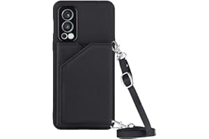 Paekear Coque avec Cordon pour OnePlus Nord 2 5G, PU Cuir Silicone Cover avec Fente pour Carte Tour de Cou Lanière, Slim Necklace Case Anti-Choc Bumper Etui Housse & Collier, Noir