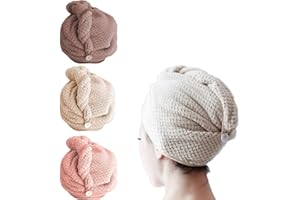 PUBIAO Haarturban, 3 Stück Turban Haartrockentuch mit Knopf Mikrofaser Sanftem Schnelltrocknend Trocknender Haarturban Duschtücher Super Absorbent Haar Trocknendes Tuch für Alle Haartypen