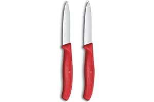 Victorinox Swiss Classic, Set de couteaux à éplucher et à légumes, 2 pièces, Lame extra-tranchante, Aiguisage droit pour des coupes précises, 8 cm, Acier inoxydable, Rouge