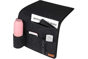 SIMBOOM Bett Tasche Bettablage zum Einhängen mit Flaschenhalter Anti-Rutsch Aufbewahrungstasche für Buch, Zeitschriften, iPad, Handy, Fernbedienung - Dunkelgrau