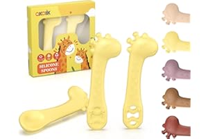 akolik PreCucharas Para Bebes, 3 Piezas de Cuchara Bebe Aprendizaje Cuchara Baby, Munchkin Cubiertos Infantiles Jirafas Mordedor para bebés y niños pequeños a partir de 4 meses (Combinación amarilla)