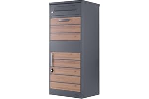 Zelsius Buzón de Correo para Paquetería en Acero Galvanizado con Recubrimiento de Polvo y Elementos en Imitación Madera | con Tope de Retorno Integrado | Montaje al Suelo