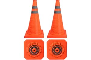 FUNVALLEY SURPERFECT 18 inch Orange Collapsible Traffic Safety Cones, 4 Pack Road Parking Cones, Pop-up Reflective Traffic Cone with Reflective Strips and Stable Bases for Road Parking Driving Practice