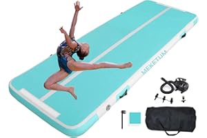 MEKETUM Air Tumble Track Gymnastic Mat Inflatable 6.6ft 10ft 13ft 16ft 4/8 Inch Thickness Gym Tumbling Floor Mats with Air Pump for Home Use/Cheerleading/Yoga/Dance/Water Fun