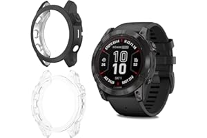 SeNool Etui [2 sztuki] do Garmin Fenix 7X Pro Solar, TPU Pełna ochrona ekranu przed zarysowaniami, miękkie pełne pokrycie etui do Garmin Fenix 7X Pro Solar - Czarny + Przezroczysty