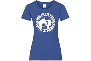 DCG PRINTWEAR Life is Better with A Horse Womens Ladyfit Tshirt Horse Jumping Riding Equestrian