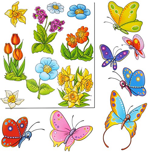 große Fensterbilder - " Blumen & Schmetterlinge / Frühling " - statisch haftend - selbstklebend + wiederverwendbar / Sticker Fenstersticker Aufkleber - Osterhasen - Eier - Ostereier / Osterdeko - Tiere / Schmetterling - Blume - Fensterbilder - z.B. für Fenster und Spiegel / Fliesen - Fensterdeko Fensterfolie Kinderzimmer Deko