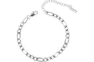 ALEXCRAFT Bracelets de Cheville en Acier Inoxydable pour Femmes Argent 3/6mm 22+6cm