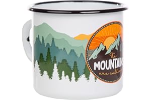 MUGSY Tazza smaltata The Mountains are calling, 330 ml, con scritta in lingua tedesca